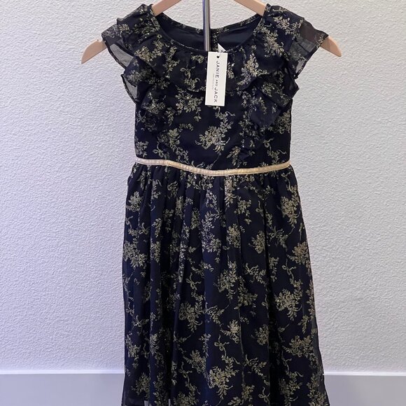 Janie and Jack Gold and Navy Blue Holiday Dress - NWT - Picture 1 of 7